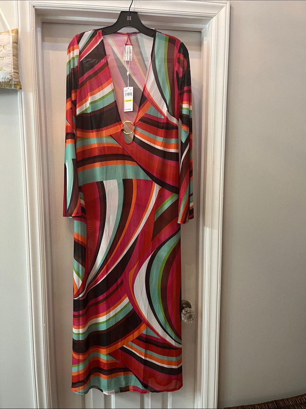 Trina Turk Multicolor Swirl, Long-Bell Sleeve, A-Line Swimsuit Cover-up - Picture 4 of 4